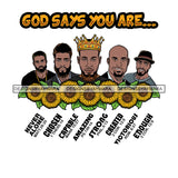Five Afro Sexy Men King God Says You Are Capable Religious Quotes Beard Crown Sunflowers White Background SVG JPG PNG Vector Clipart Cricut Silhouette Cut Cutting