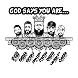 Five Afro Sexy Men King God Says You Are Amazing Religious Quotes Beard Crown Sunflowers B/W SVG JPG PNG Vector Clipart Cricut Silhouette Cut Cutting