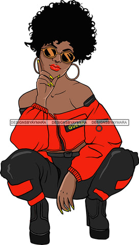 Afro Woman Squatting Position Fashion Model Beauty Stylish Trendy Girl Glamour Vogue .SVG Clipart Vector Cutting Files For Silhouette Cricut and More!