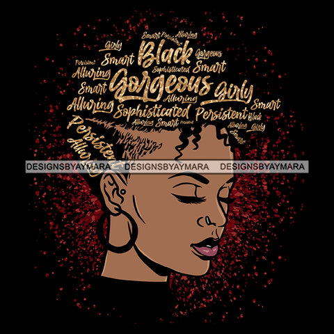 Gorgeous Black Woman With Earrings Smart Short Curly Hair Words In Hair SVG Cutting Vector Files Artwork for Cricut Silhouette And More