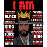 Afro Sexy Man King I Am Empowered Life Quotes Beard Crown Dark Background SVG JPG PNG Vector Clipart Cricut Silhouette Cut Cutting