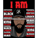 Afro Sexy Man I Am Leader Life Quotes Beard Cap Dark Background SVG JPG PNG Vector Clipart Cricut Silhouette Cut Cutting