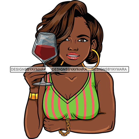 Afro Lola Drinking Wine Life Relax Chilling.SVG Cutting Files For Silhouette and Cricut and More! Unique Graphics!
