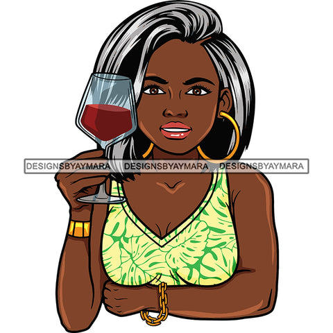 Afro Lola Drinking Wine Life Relax Chilling.SVG Cutting Files For Silhouette and Cricut and More! Unique Graphics!