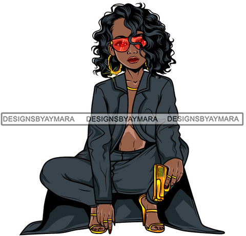 Afro Lola Gangster Goddess Hustle Woman Caring Gun .SVG Cutting Files For Silhouette and Cricut and More!