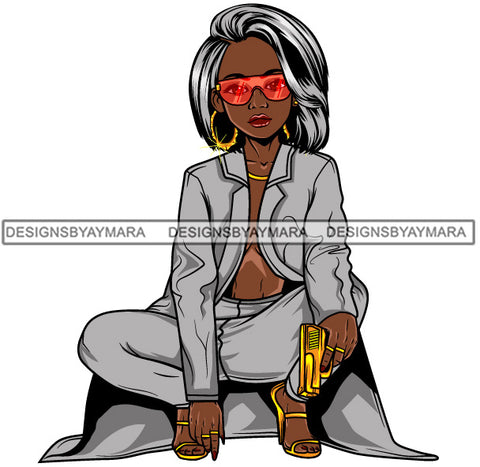 Afro Lola Gangster Goddess Hustle Woman Caring Gun .SVG Cutting Files For Silhouette and Cricut and More!