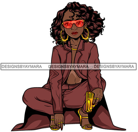 Afro Lola Gangster Goddess Hustle Woman Caring Gun .SVG Cutting Files For Silhouette and Cricut and More!
