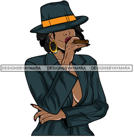 Afro Lola Boss Lady Smoking Cigar Wearing Hat Dope Diva Glamour .SVG Cutting Files For Silhouette Cricut and More!