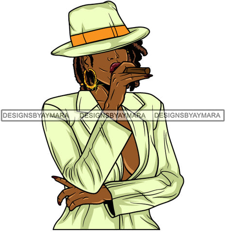 Afro Lola Boss Lady Smoking Cigar Wearing Hat Dope Diva Glamour .SVG Cutting Files For Silhouette Cricut and More!