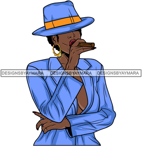 Afro Lola Boss Lady Smoking Cigar Wearing Hat Dope Diva Glamour .SVG Cutting Files For Silhouette Cricut and More!