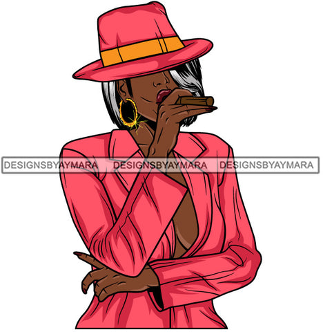 Afro Lola Boss Lady Smoking Cigar Wearing Hat Dope Diva Glamour .SVG Cutting Files For Silhouette Cricut and More!
