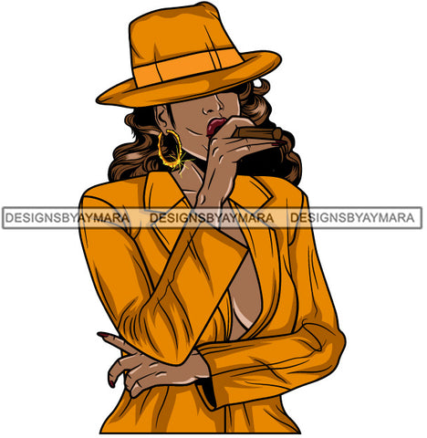 Afro Lola Boss Lady Smoking Cigar Wearing Hat Dope Diva Glamour .SVG Cutting Files For Silhouette Cricut and More!