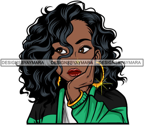 Afro Lola Thinking Looking Worried Beautiful Black Woman Face SVG Cutting Files For Silhouette Cricut and More