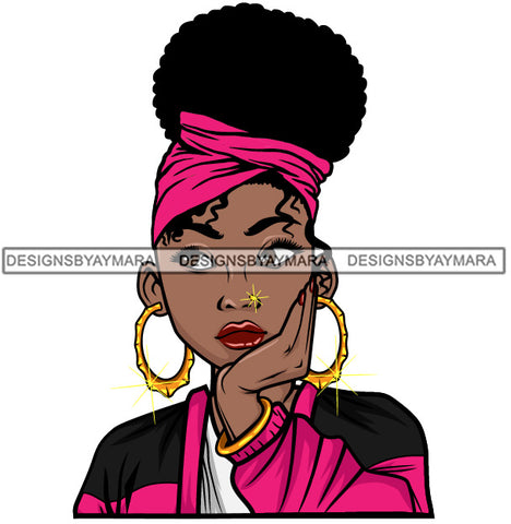 Afro Lola Thinking Looking Worried Beautiful Black Woman Face SVG Cutting Files For Silhouette Cricut and More