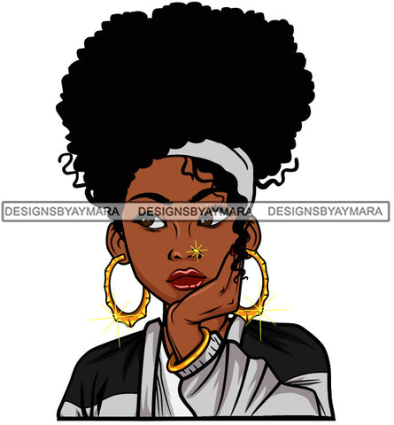 Afro Lola Thinking Looking Worried Beautiful Black Woman Face SVG Cutting Files For Silhouette Cricut and More