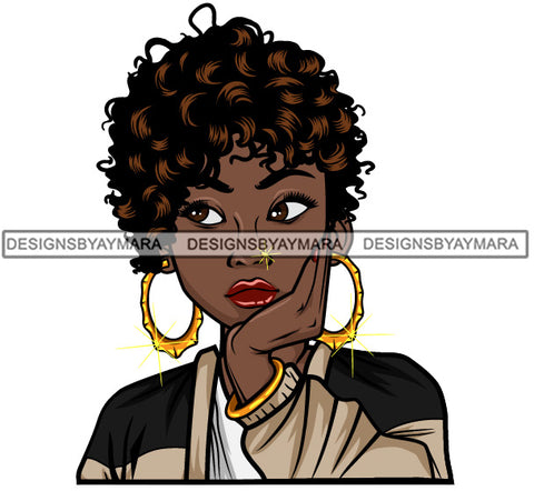 Afro Lola Thinking Looking Worried Beautiful Black Woman Face SVG Cutting Files For Silhouette Cricut and More
