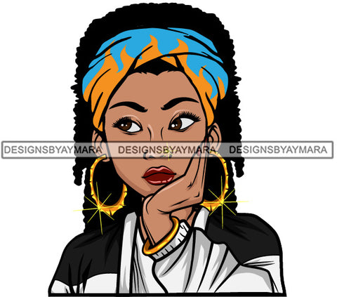 Afro Lola Thinking Looking Worried Beautiful Black Woman Face SVG Cutting Files For Silhouette Cricut and More