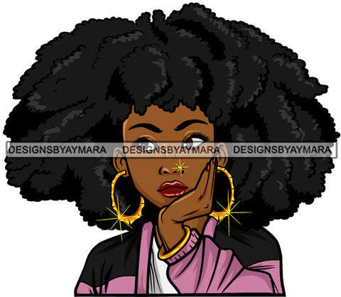 Afro Lola Thinking Looking Worried Beautiful Black Woman Face SVG Cutting Files For Silhouette Cricut and More