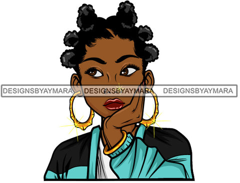 Afro Lola Thinking Looking Worried Beautiful Black Woman Face SVG Cutting Files For Silhouette Cricut and More