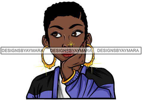 Afro Lola Thinking Looking Worried Beautiful Black Woman Face SVG Cutting Files For Silhouette Cricut and More