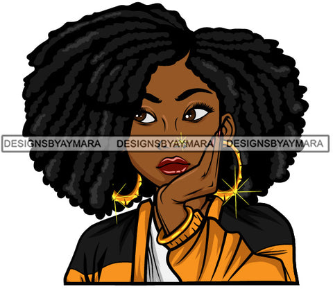 Afro Lola Thinking Looking Worried Beautiful Black Woman Face SVG Cutting Files For Silhouette Cricut and More