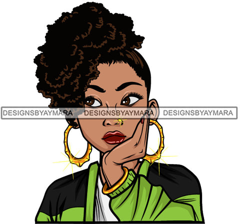 Afro Lola Thinking Looking Worried Beautiful Black Woman Face SVG Cutting Files For Silhouette Cricut and More