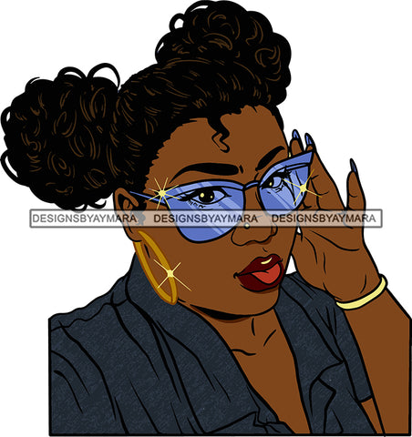 Afro Urban Street  Ghetto Girls Babe Hoop Earrings Sexy Lips Tongue Sunglasses Pigtails Hair Style Portrait SVG Cutting Files For Silhouette Cricut