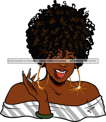 Afro Urban Street Ghetto Girls Babe Hoop Earrings Afro Hair Style Sexy Shoulders Nails SVG Cutting Files For Silhouette Cricut