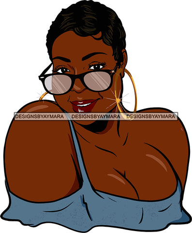 Afro Black Woman Swag Sexy Lips Hoop Earrings Short Hair Style Glasses Portrait SVG Cutting Files For Silhouette Cricut