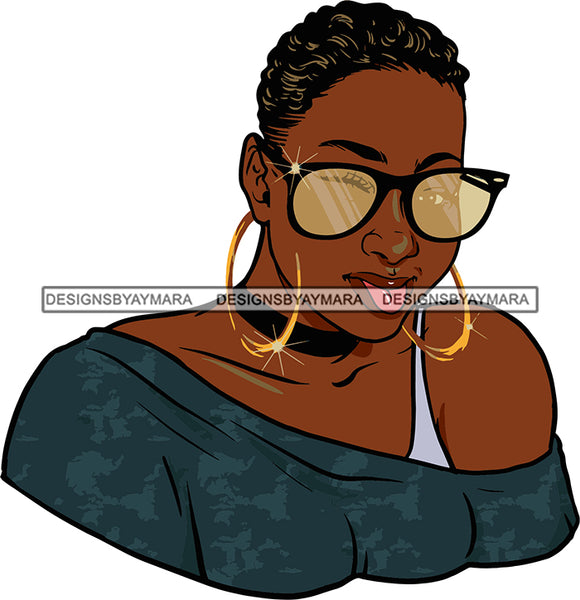 Afro Urban Street Ghetto Girls Babe Sexy Shoulders Hoop Earrings Short Hair Style Sunglasses SVG Cutting Files For Silhouette Cricut