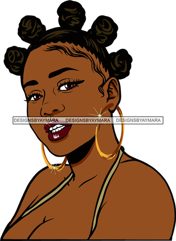 Afro Urban Street Hoop Earrings Sexy Lips  Bantu Knots Hair Style Portrait SVG Cutting Files For Silhouette Cricut