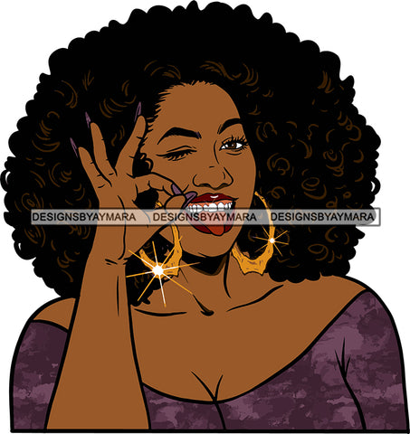 Afro Urban Street Ghetto Girls Babe Hoop Earrings Afro Hair Style Wink Ok Signs SVG Cutting Files For Silhouette Cricut