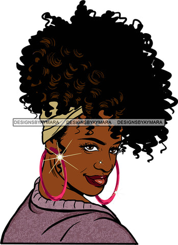 Afro Urban Street Ghetto Girls Babe Hoop Earrings Swag Sexy Flirty Up Do Hair Style Portrait SVG Cutting Files For Silhouette Cricut