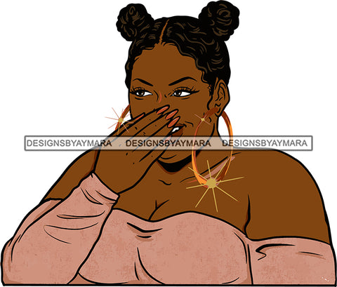 Afro Big Happy Black Woman Double Buns Flirty Hoops Earrings Nails Sexy Shouders .SVG Cutting Files For Silhouette Cricut