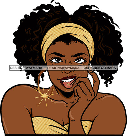 Afro Urban Street Ghetto Girls Babe Hoop Earrings Head Band Pigtails Hair Style Tongue Piercing Sexy Shoulders   SVG Cutting Files For Silhouette Cricut