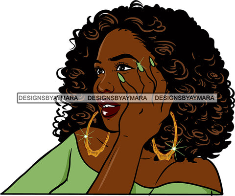 Afro Black Woman Fashion Glamour Hoop Earrings  Curly  Hair Style Body Pose Attractive  Nails SVG Cutting Files For Silhouette Cricut