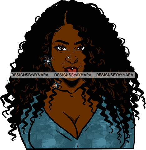 Afro Urban Street Ghetto Girls Babe Hoop Earrings Long Curly Hair Style Pretty Sexy Black Woman Nose Piercing  Nails SVG Cutting Files For Silhouette Cricut