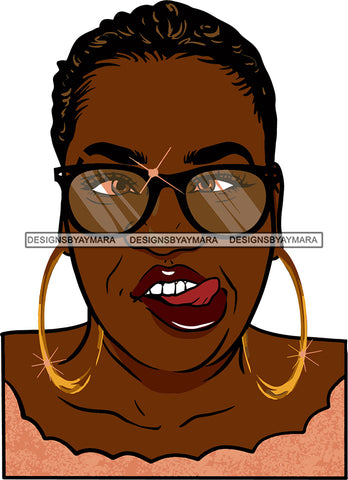 Afro Urban Street Ghetto Girls Babe Hoop Earrings Attitude Black Woman Beautiful Short Hair Style Portrait Glasses Naughty Tongue   SVG Cutting Files For Silhouette Cricut