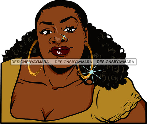 Afro Black Woman Big Girl  Style Hoop Earrings Portrait Facial Expression Pigtails Hair Style Nose Piercing  SVG Cutting Files For Silhouette Cricut