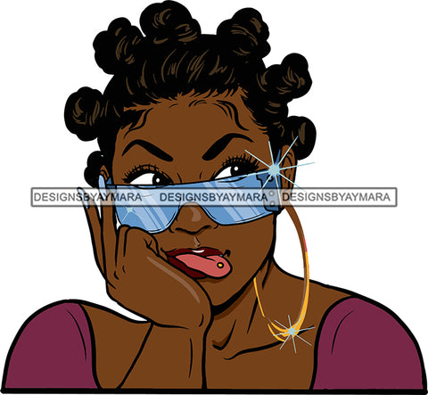 Afro Urban Street Ghetto Girls Babe Hoop Earrings Black Woman Beautiful Sexy Bantu Knots Hair Style Attractive Naughty Tongue Piercing  Nails SVG Cutting Files For Silhouette Cricut