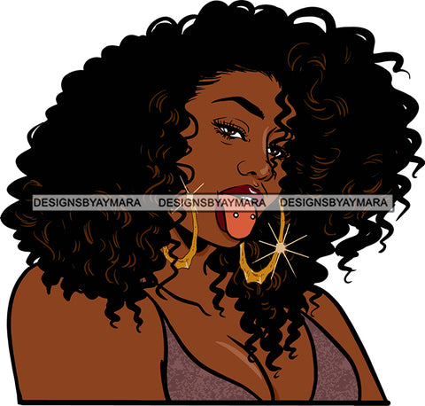 Afro Urban Street Ghetto Girls Babe Hoop Earrings Young Glamour Sexy Black Woman Afro Hair Style Sensual Lips Tongue Piercings SVG Cutting Files For Silhouette Cricut