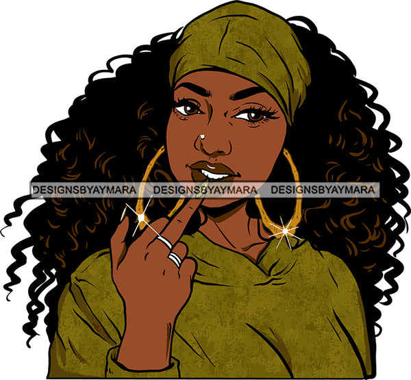 Afro Urban Street Hoop Earrings Sexy Lips  Curly Long Hair Style Portrait Bandana SVG Cutting Files For Silhouette Cricut