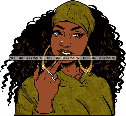 Afro Urban Street Hoop Earrings Sexy Lips  Curly Long Hair Style Portrait Bandana SVG Cutting Files For Silhouette Cricut