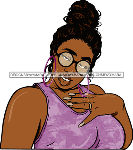 Afro Urban Street  Ghetto Girls Big Babe Hoop Earrings Sexy Lips Tongue Piercing Sunglasses Bun Up Do Hair Style Portrait SVG Cutting Files For Silhouette Cricut