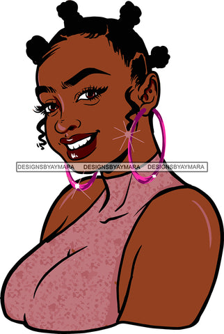 Afro Urban Street Hoop Earrings Sexy Lips Bantu Knots Hair Style Portrait Happy Smile SVG Cutting Files For Silhouette Cricut