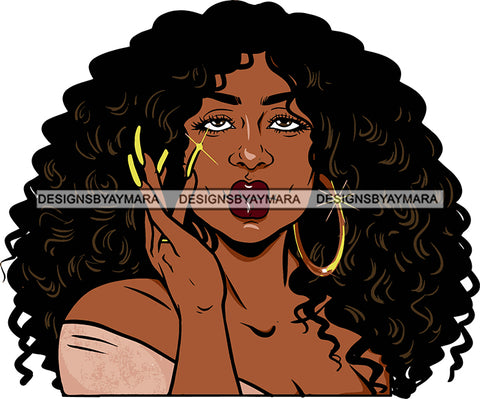 Afro Urban Street Hoop Earrings Sexy Lips Curly Long Hair Style Portrait Nails SVG Cutting Files For Silhouette Cricut