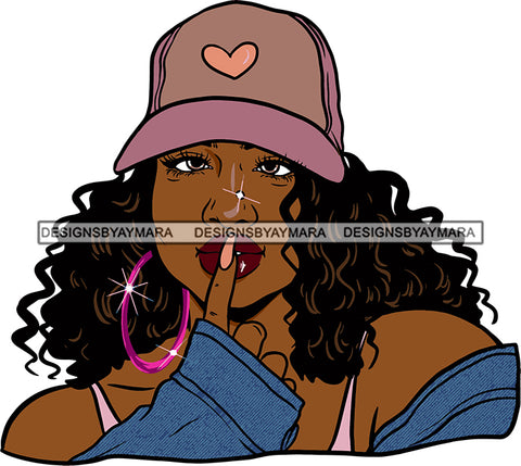 Afro Urban Street Hoop Earrings Sexy Lips Curly Hair Style Portrait Seductive Cap SVG Cutting Files For Silhouette Cricut