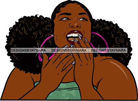 Afro Urban Street Hoop Earrings Big Woman Sexy Lips Piggytails Hair Style Portrait Happy Smile  SVG Cutting Files For Silhouette Cricut