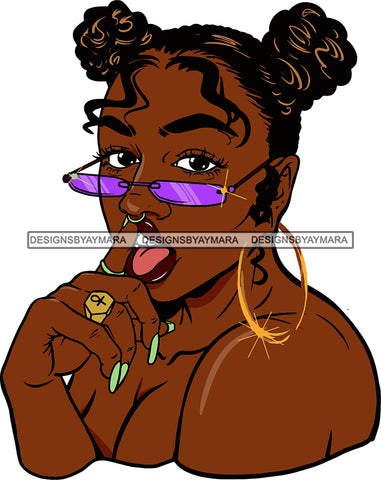 Afro Urban Street Ghetto Girls Babe Hoop Earrings Young Glamour Sunglasses Sexy Black Woman Double Buns Hair Style Nose Piercing  SVG Cutting Files For Silhouette Cricut