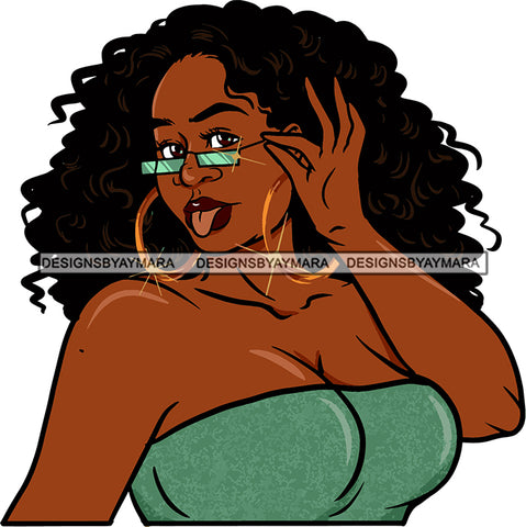 Afro Urban Street Ghetto Girls Babe Hoop Earrings Young Glamour Sexy Black Woman Curly Long Hair Style Sunglasses Lips Tongue SVG Cutting Files For Silhouette Cricut
